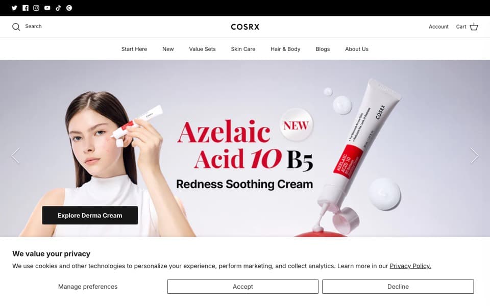 Cosrx 웹사이트 스크린샷